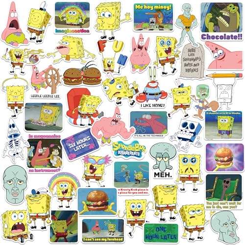Spongebob Meme 50ct Vinyl Large Deluxe Stickers Variety Pack - Laptop, Water Bottle, Scrapbooking, Tablet, Skateboard, Indoor/Outdoor