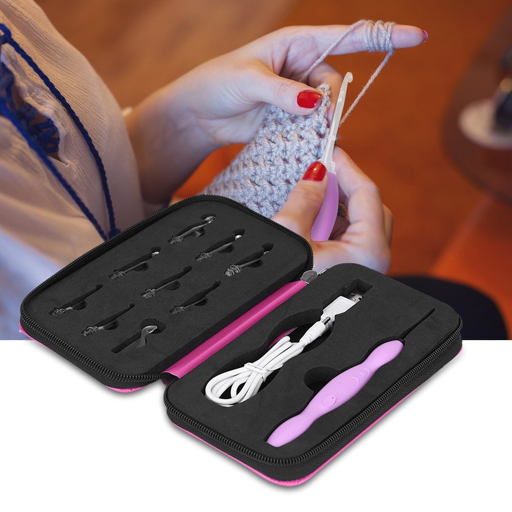 Juego De Ganchillo Kit De Ganchillo 24 En 1 Con Luz LED Y Contador - 18 Ganchos Intercambiables (2-14 Mm), Marcadores, Aguja E Hilo, Regla Regla Metalica