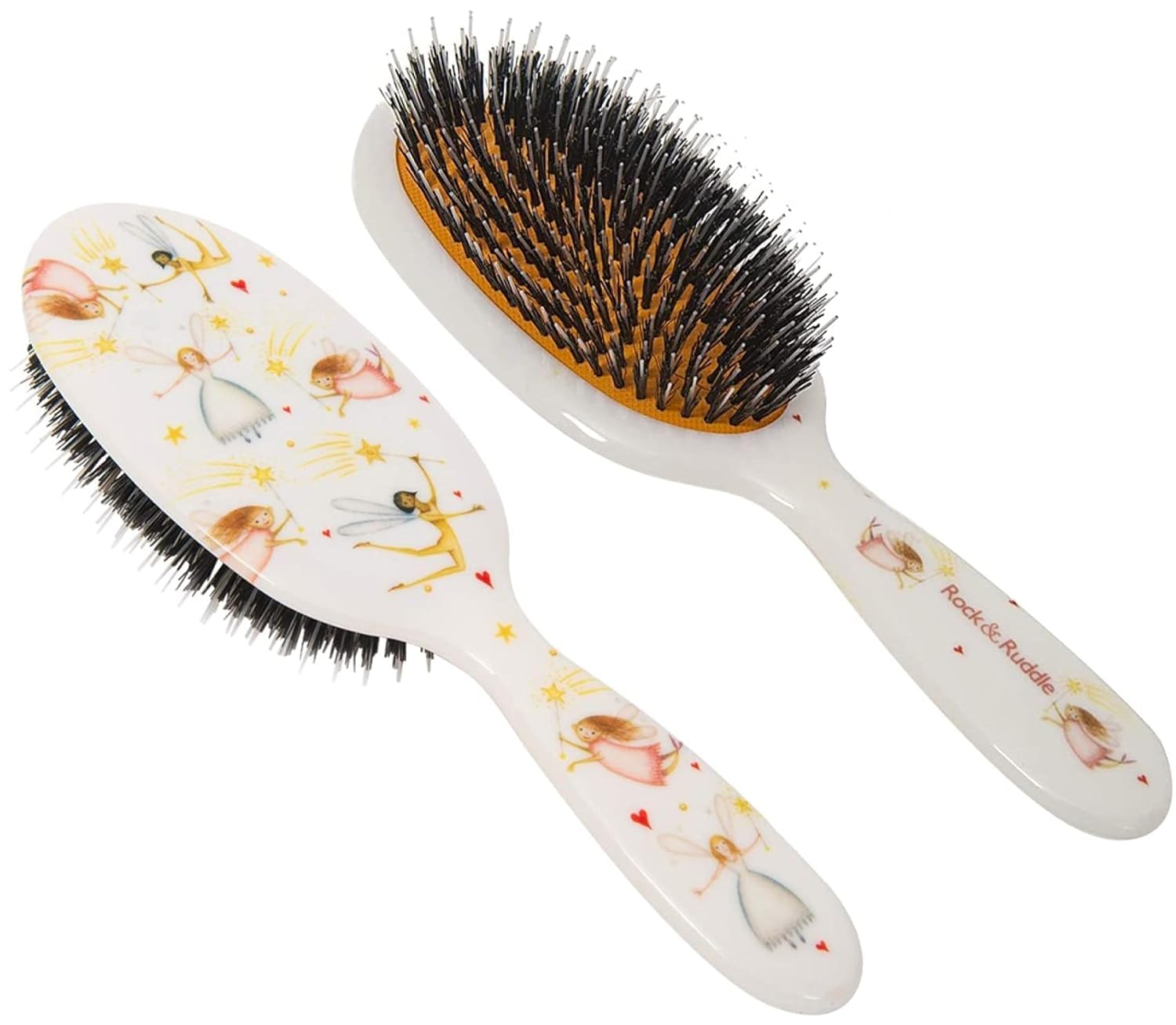 Rock & Ruddle Natural Mixed Bristle Hair Brush for Women and Kids. Perfect for Wet or Dry Hair Detangling, Smoothing and Blowdrying. Bring out a Healthy Shine. Fairies Design, Large