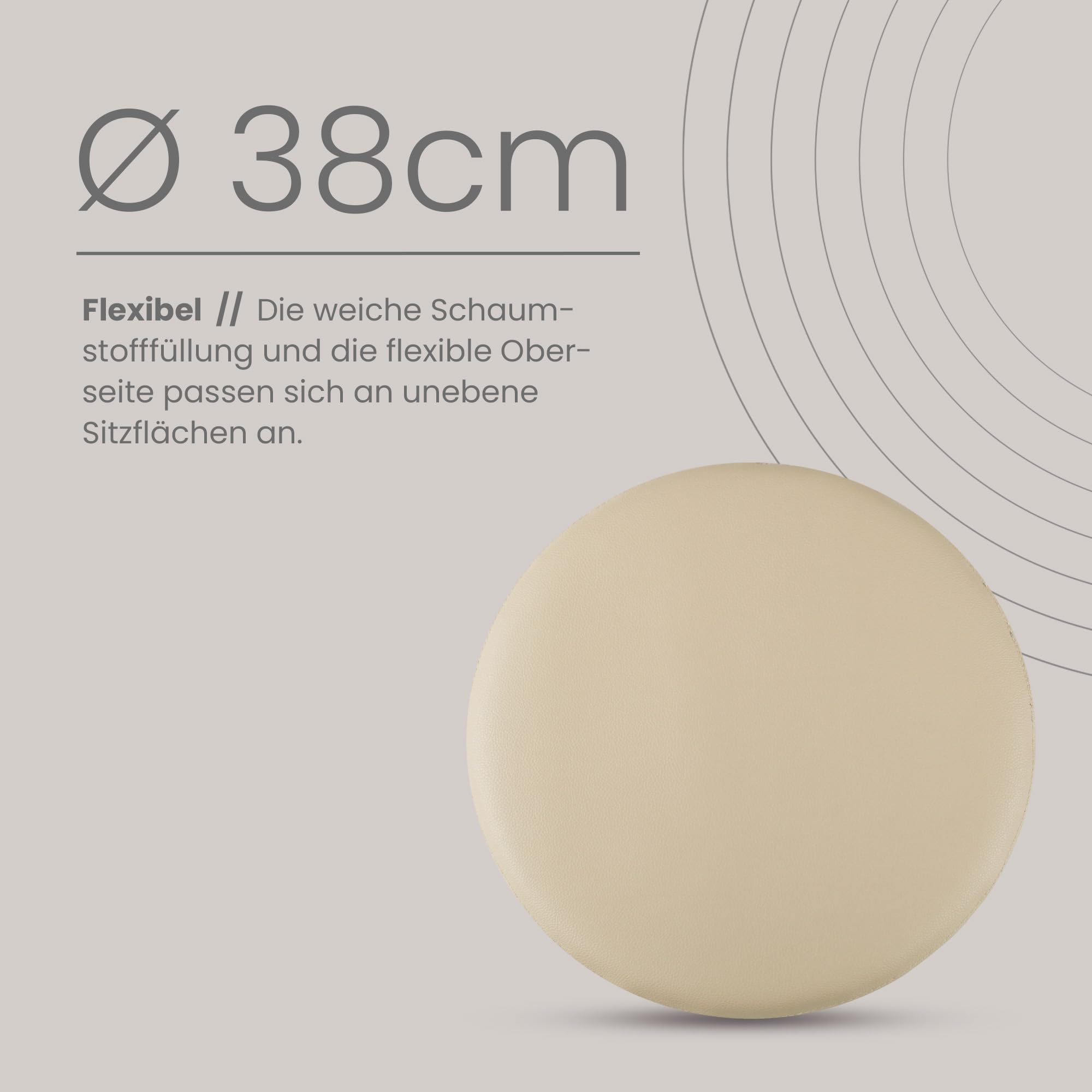 Bestlivings 4er Pack Stuhlkissen Taupe Ø38 cm Lederimitat mit Anti-Rutsch, Sitzauflage für Zuhause, Büro und Garten, ideal für Komfort und Stil
