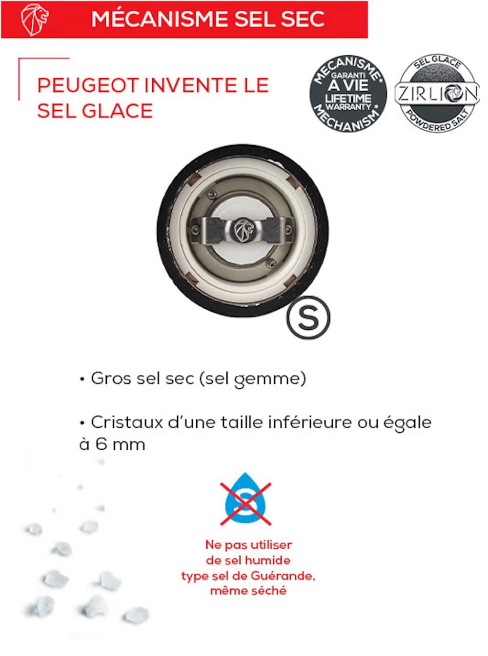 PEUGEOT - Moulin à Sel Paris u'Select 22 cm - 6 Réglages de Moutures - Innovation Sel Glace, Mécanisme Zirlion - En Bois Labellisé PEFC - Fabrication Française - Coloris Laqué Ivoire