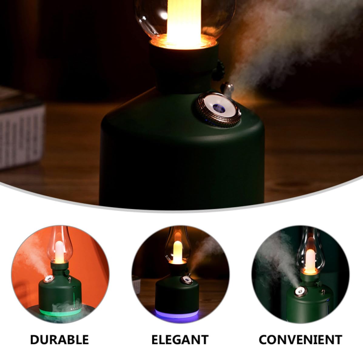 YARNOW Humidificador de Luz Nocturna Multifuncional Verde Capacidad de 280ml y 1200mah para Dormitorio y Oficina Diseño Elegante de Abs