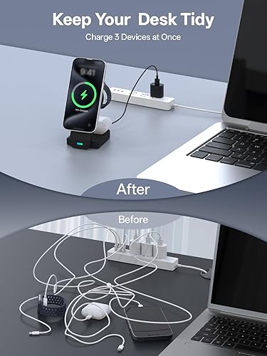 Miniatura 4 de Estación de carga 3 en 1 para cargador Apple MagSafe, estación de carga inalámbrica plegable, soporte de cargador inalámbrico magnético para iPhone