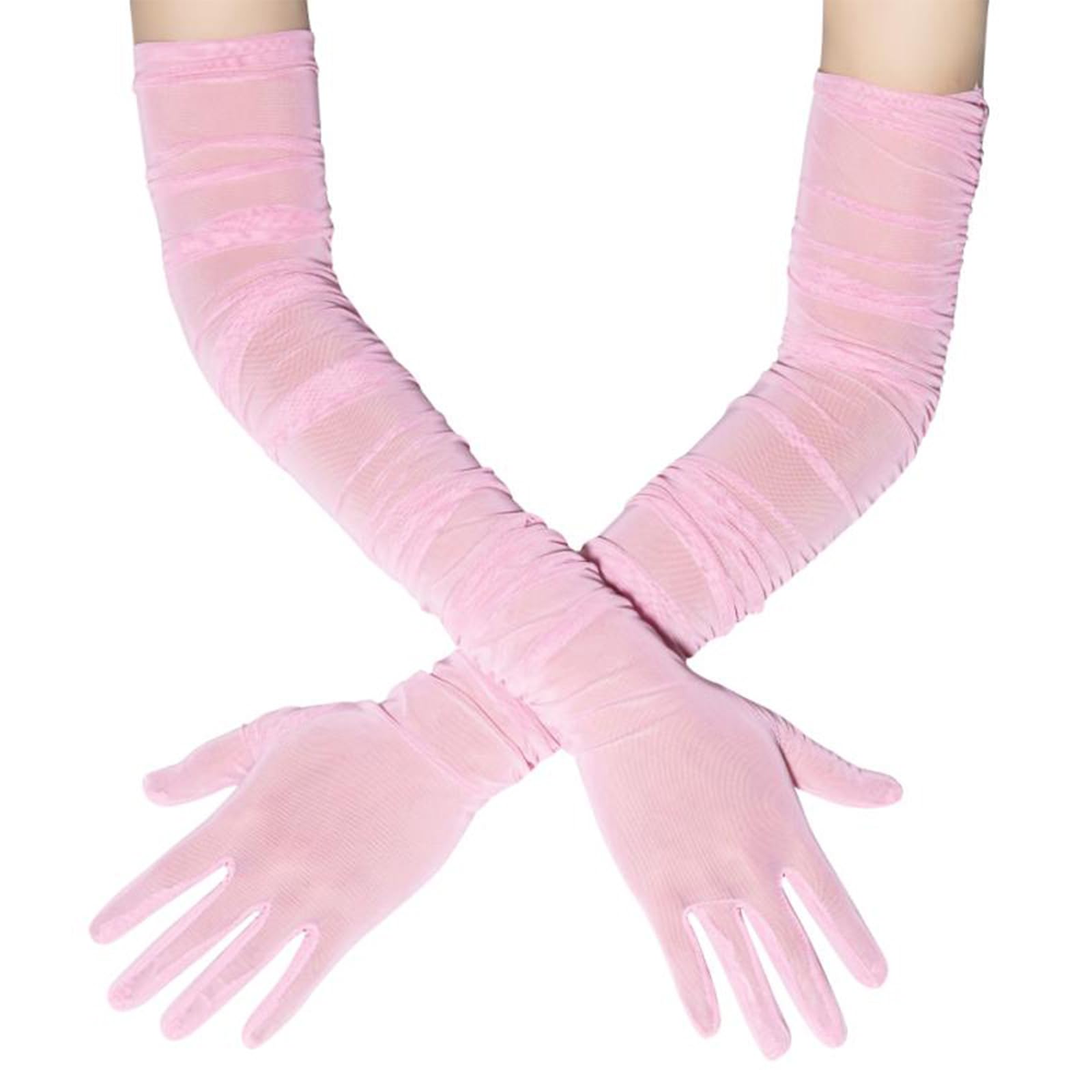 MICFENY Stretchable Mesh Cosplay Gloves With Ruffle Detailing Long Gloves Perfect For Prom Event Cosplay Costumes