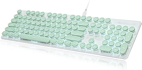 Miniatura 6 de Teclado de membrana silenciosa con cable, tamaño completo, máquina de escribir retro punk de 104 teclas, retroiluminación LED blanca, teclado USB