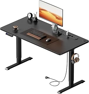 Height Adjustable Desk, 120 x 60 cm, Motorized Desk, with Sockets, USB Ports, 3 Memory Controls, Standing Desk, Black