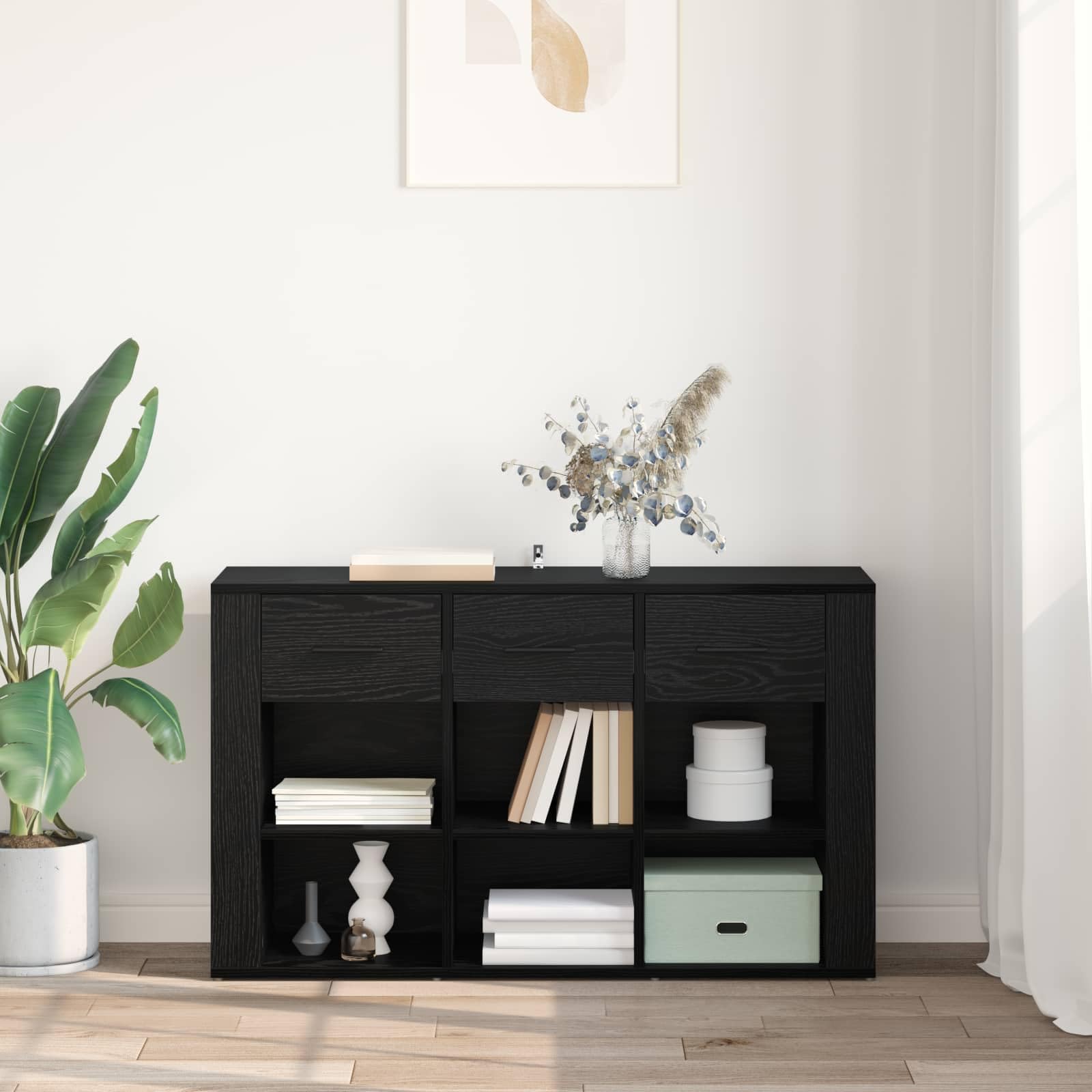 Buffet noir aspect chêne 100 x 30 x 59,5 cm en bois