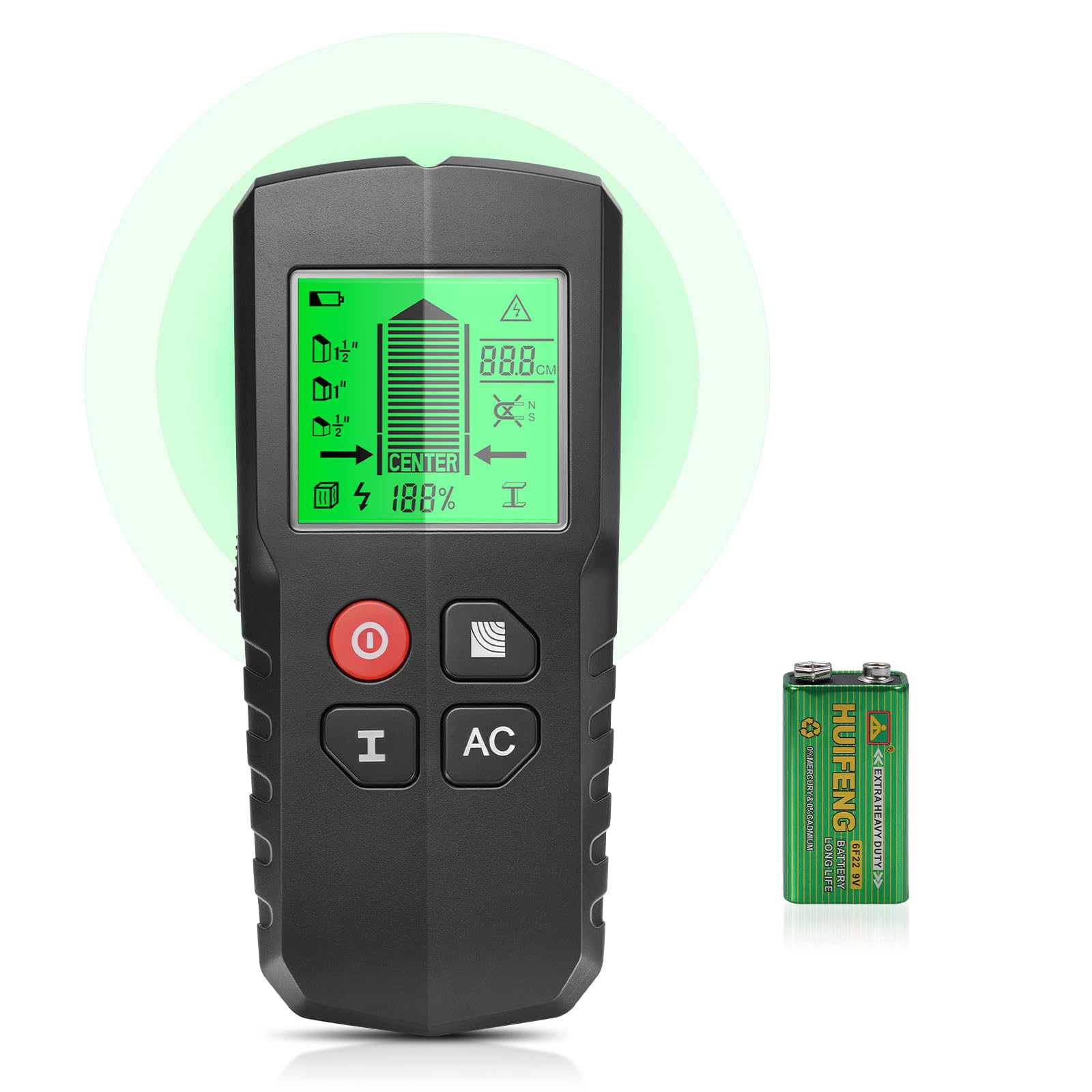 Leitungssuchgerät 5 in 1 Ortungsgerät mit Smart Chip & HD-LCD, Kabelfinder Leitungsfinder für Stromleitungen, Holz, Eisenmetalle und Wechselstromkabel, Wandscanner Detektor mit akustischer Warnung