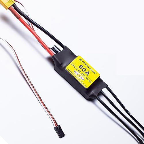 Miniatura 5 de ApisQueen 80A ESC 2-6S LiPo Controlador de velocidad electrónico sin escobillas con BEC XT60 y enchufe de 0.157 in para modelo RC avión Drone