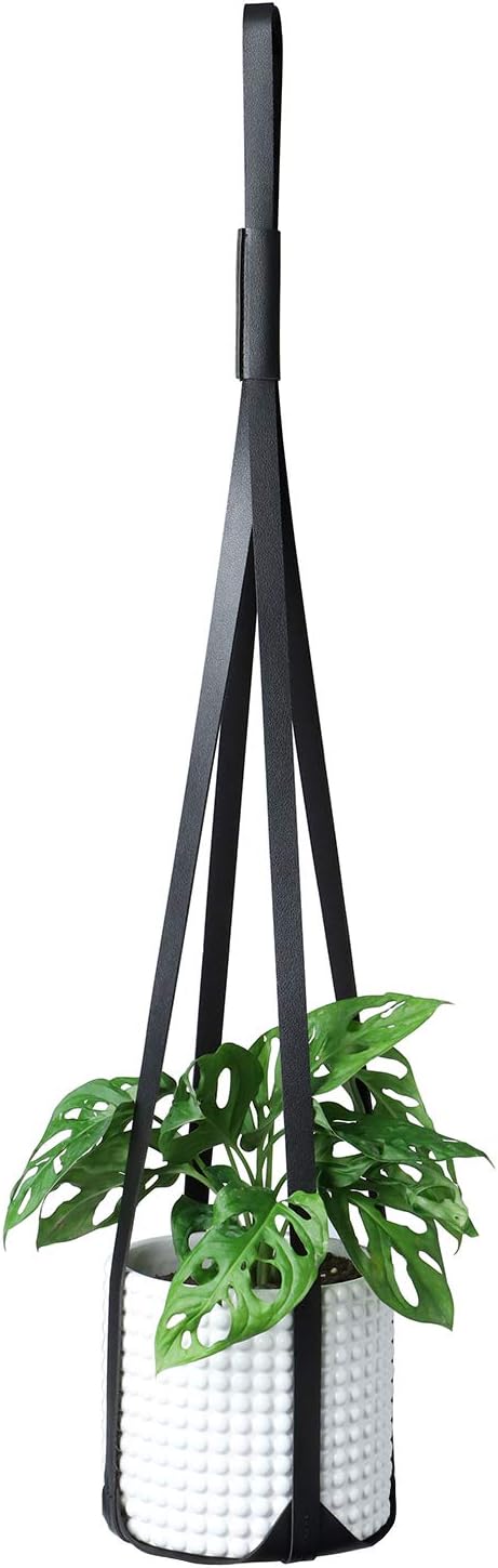 POTEY 610304 Vegan Leather Plant Hanger - Hanging Plant Holder Modern Design Adjustable Length for Decorative Plant Pot, Indoor Outdoor Hanging Planter for Home Decor,1 Pack 30 inch, Black