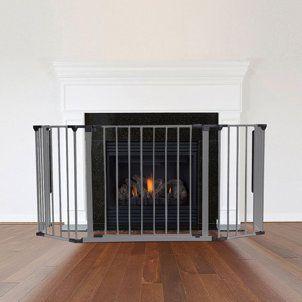 Safetots Multi Panel Fire Surround, 49cm Deep x 105cm Wide, Grey, 70cm Tall, Child and Pet Fire Safety, Baby and Toddler Fire Guard, Safety Barrier for Fireplaces, Easy Installation