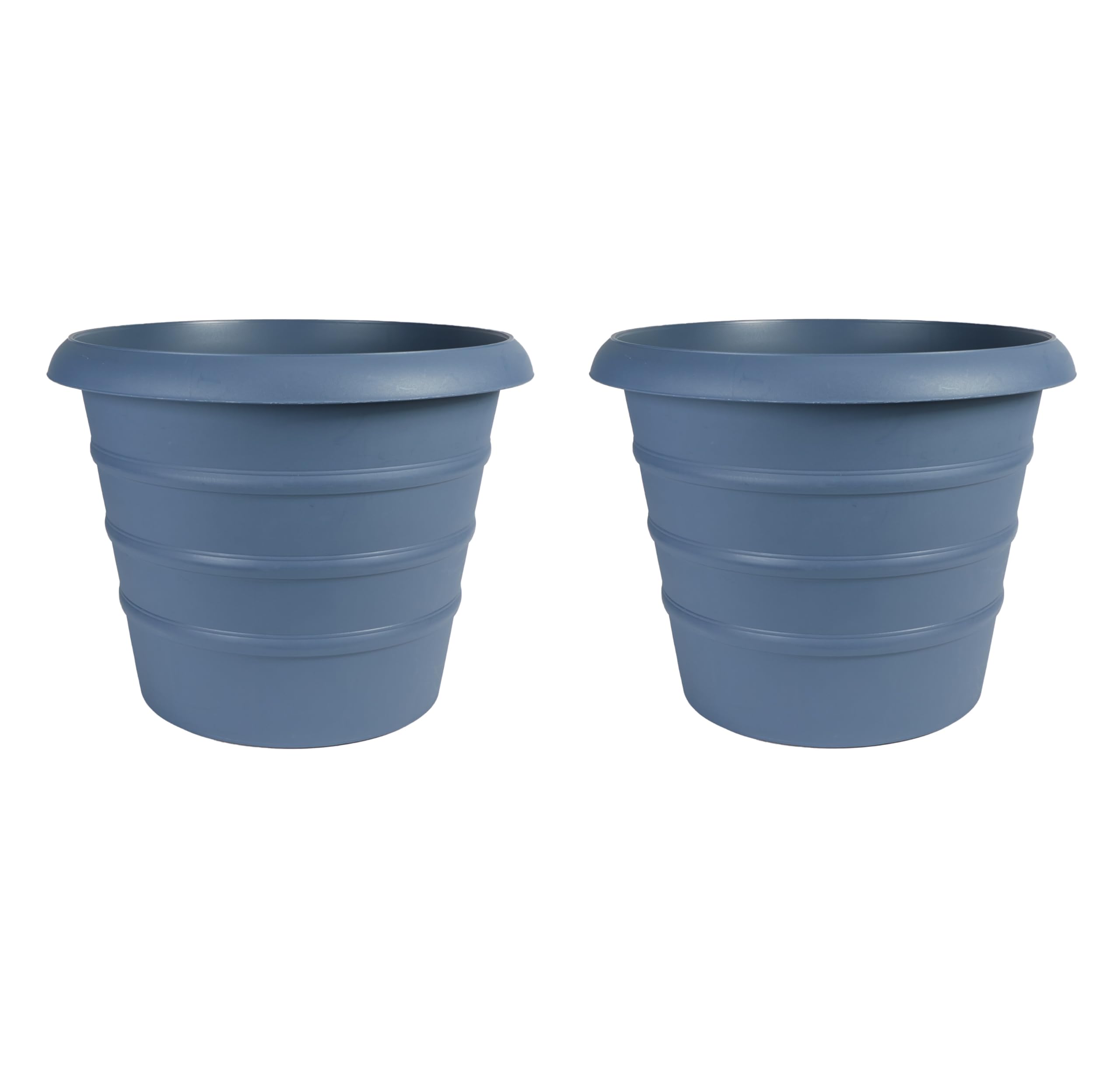 The HC Companies 16 Inch Marina Planter Lightweight Indoor Outdoor Plastic Plant Pot for Herbs and Flowers, Slate Blue (Pack of 2)
