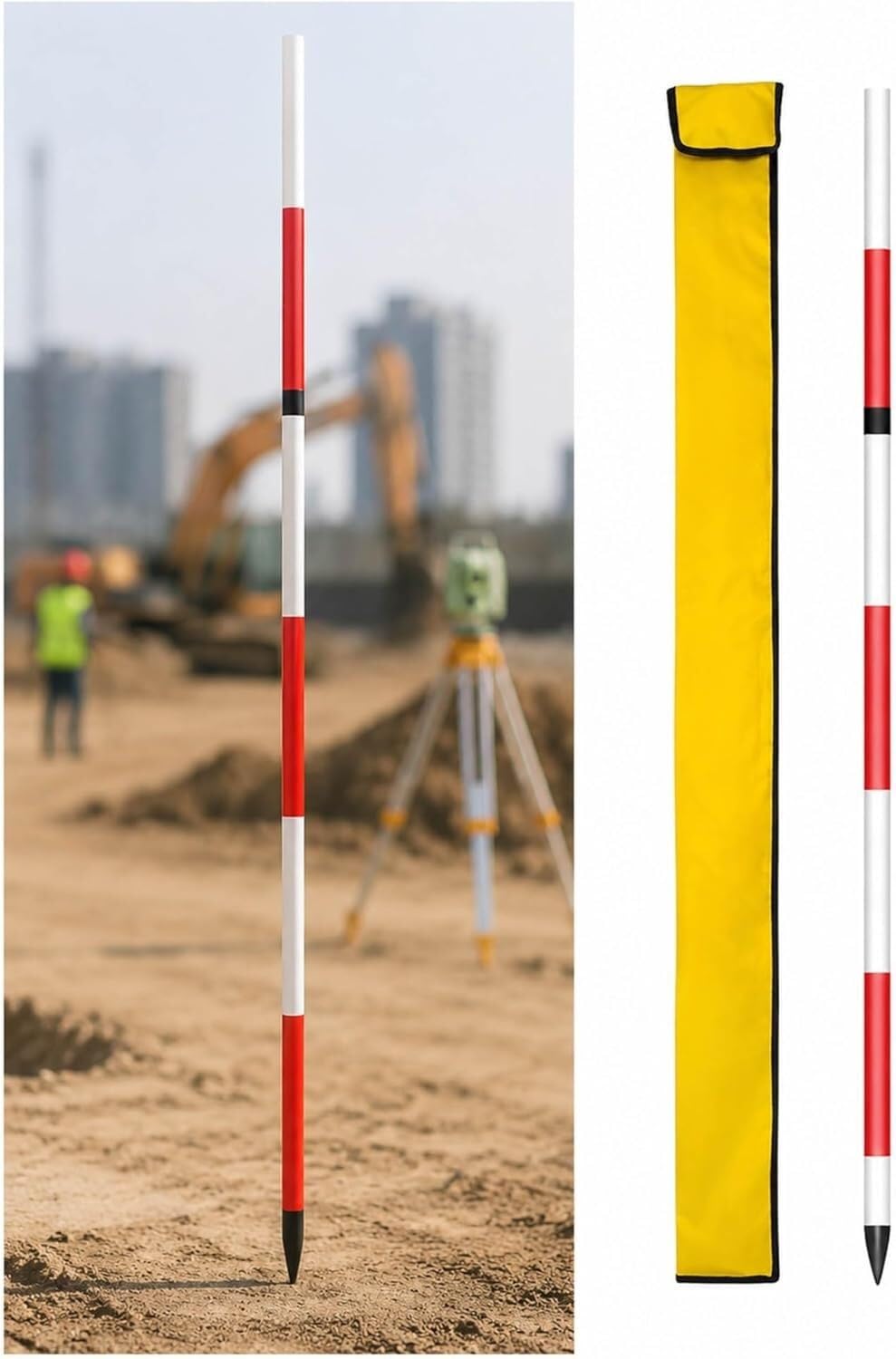 Teleskopowy słupek pomiarowy, lekki pręt aluminiowy do pomiarów budowlanych i wysokościowych, zapewnia trwałość przenośność(1.23-2meter/4.04-6.56ft)
