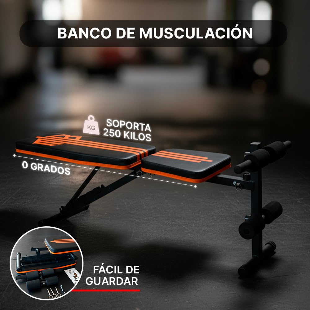 ManiBoom Banco Musculación PLEGABLE para Entrenamiento en Casa Banco de Pesas Robusto con Altura Ajustable 7 Niveles Tabla de Abdominales Cómoda y Fácil de Montar Maquina Gym Carga Máxima de 250KG