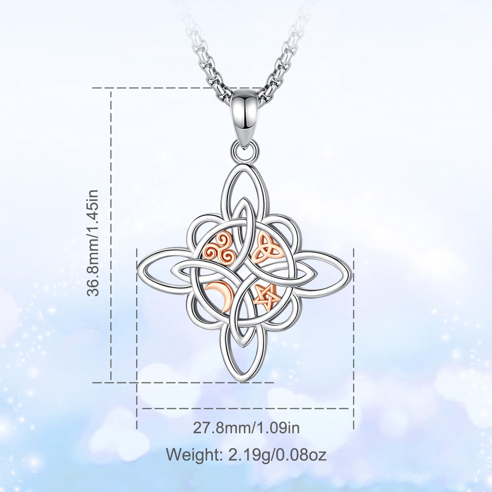 Hexenknoten Witches Knoten Kette für Damen Sterling Silber 925, Originaler Hexen keltischer Knoten Witcher Halskette Wicca Amulett Anhänger Runen Schmuck Geschenk für Frauen,50CM