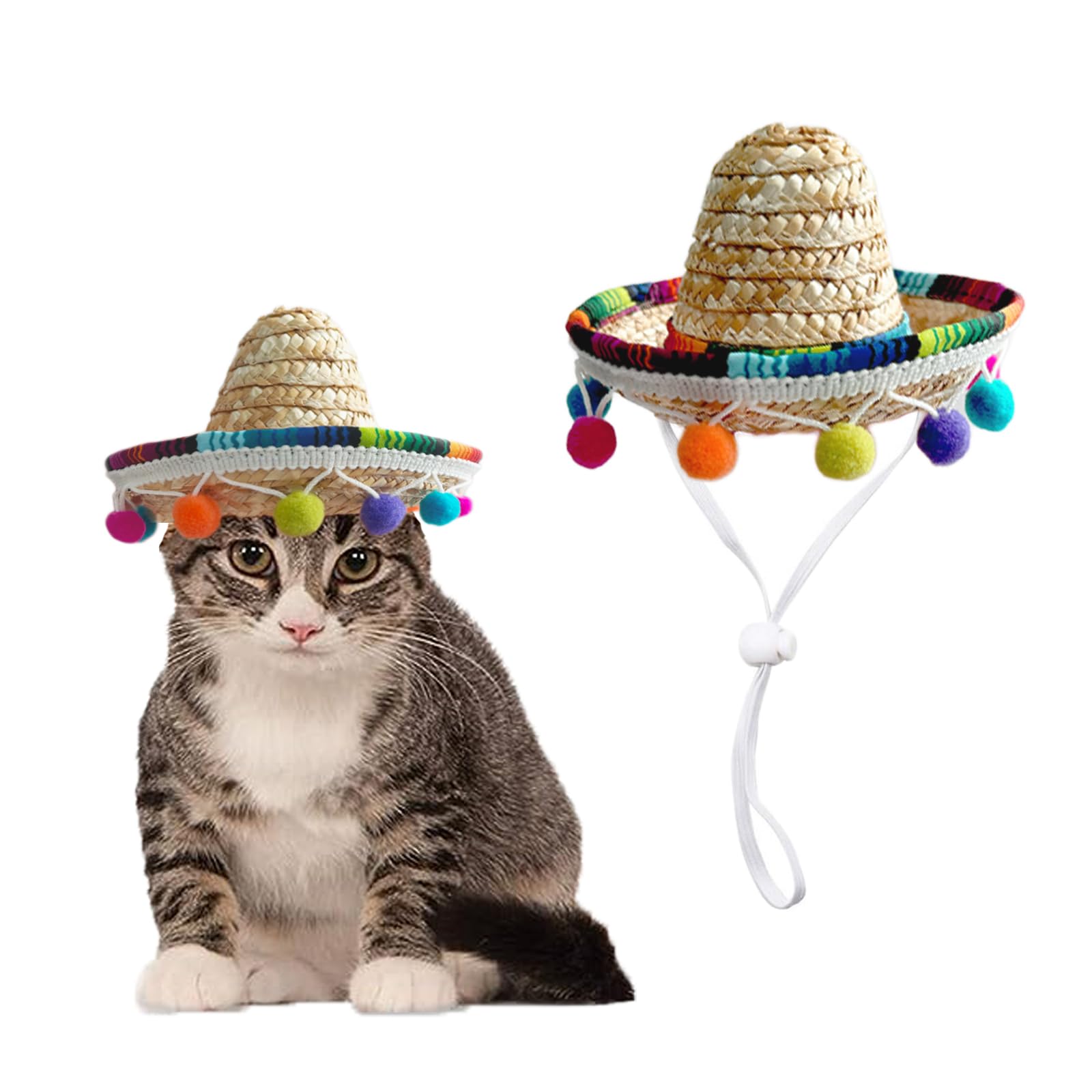AWOCAN Cat Sombrero Cat Hats Pet Straw Cap Hat for Cats Mini Sombrero for Cat Puppy Small Dog Party/Birthday/Photo (Multicolour)