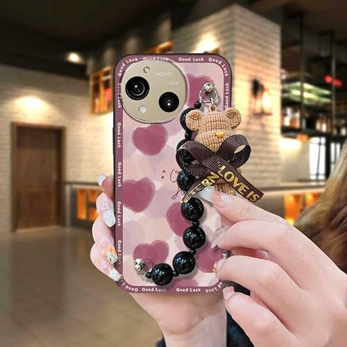 Phone Case Compatible with Sharp Aquos R10/SH-51F, Skin-friendly feel Bear bracelet Cartoon Black pearl pendant soft case silico