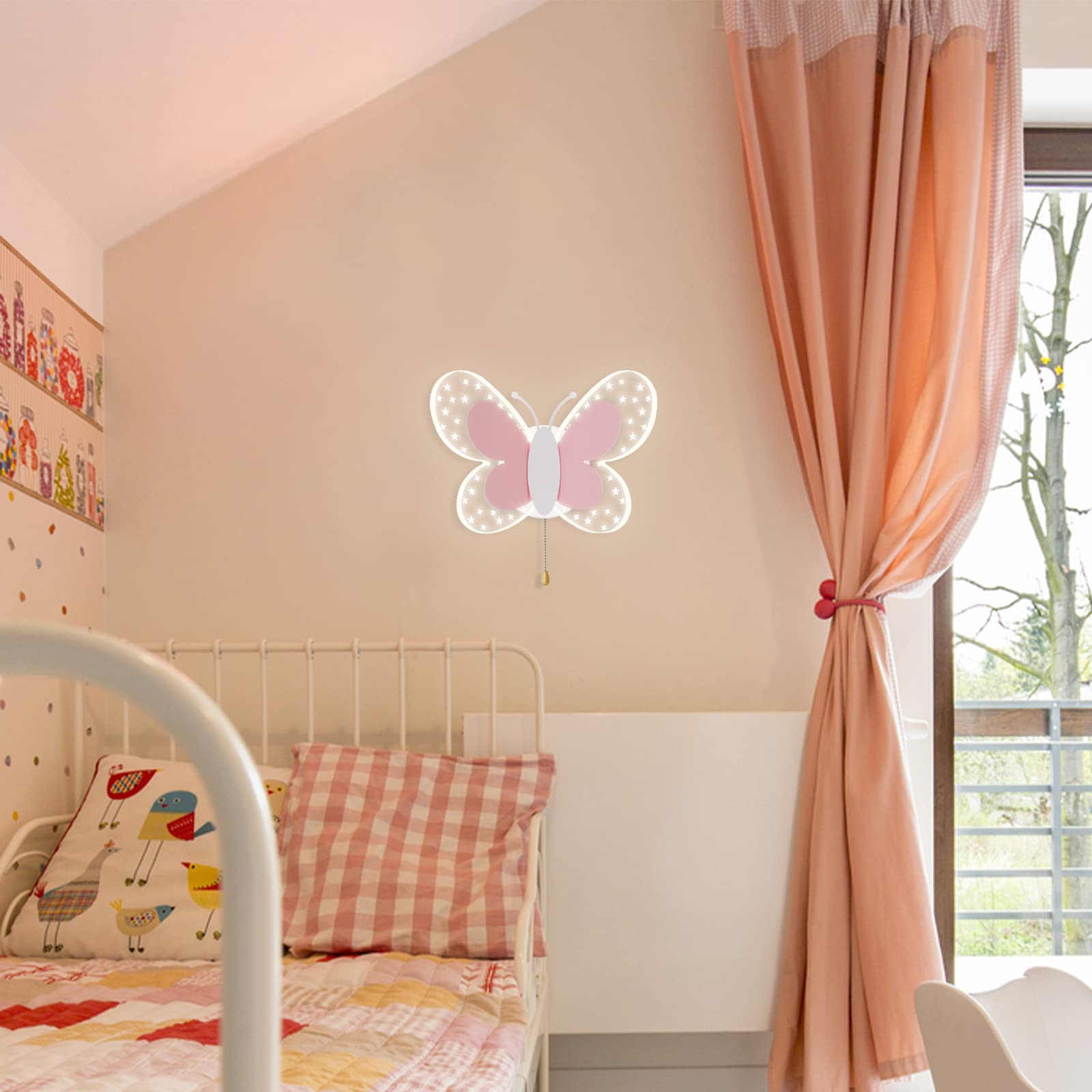 Lampada da Parete a LED per Cameretta dei Bambini, 16W Lampada a Muro con Interruttore, Effetto Stella Illuminazione a Parete per Camera da Letto, 3 Temperature di Colore Regolabili, Rosa