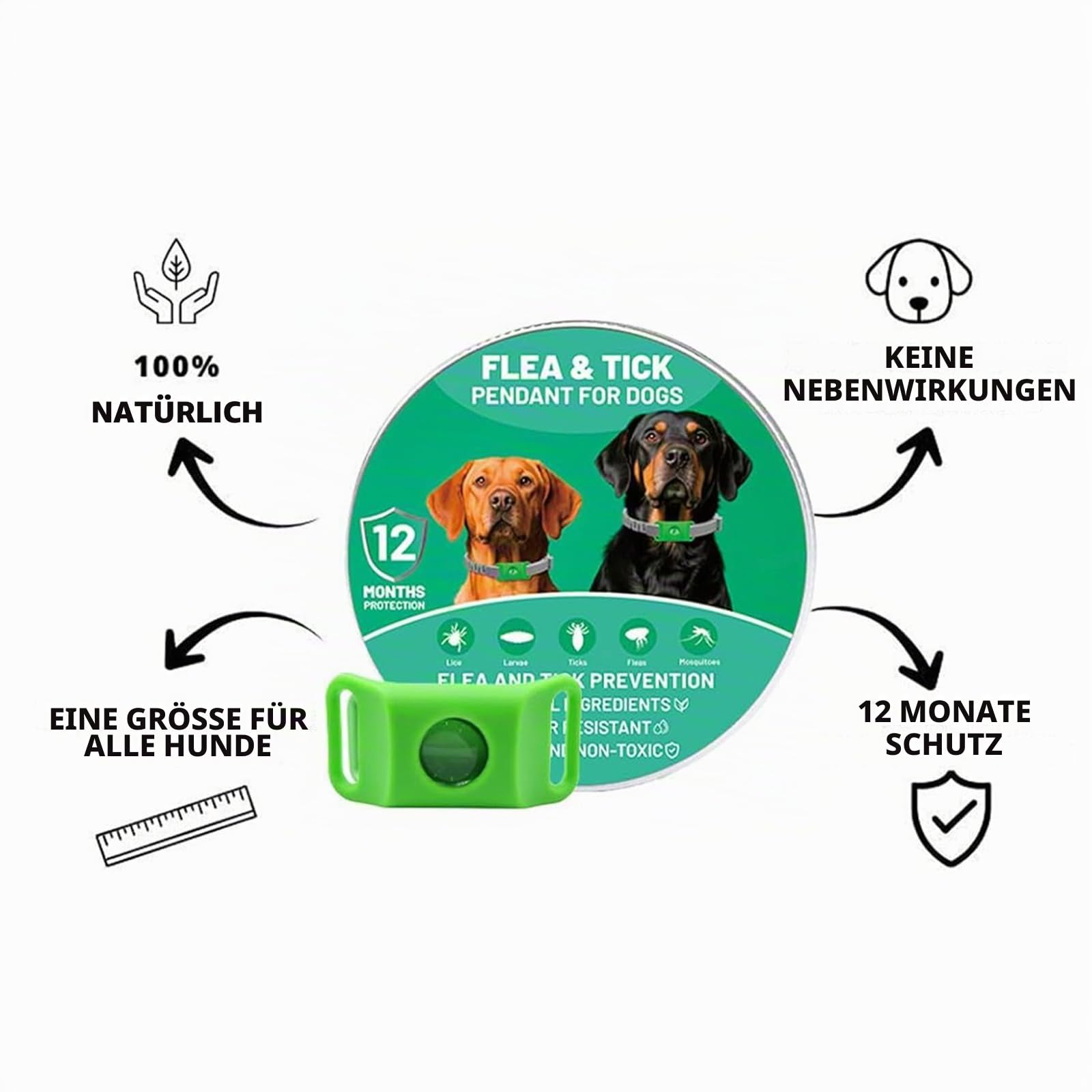 Natürliches Floh- & Zeckenhalsband mit Repellent-Anhängern für Hunde, 2 St.