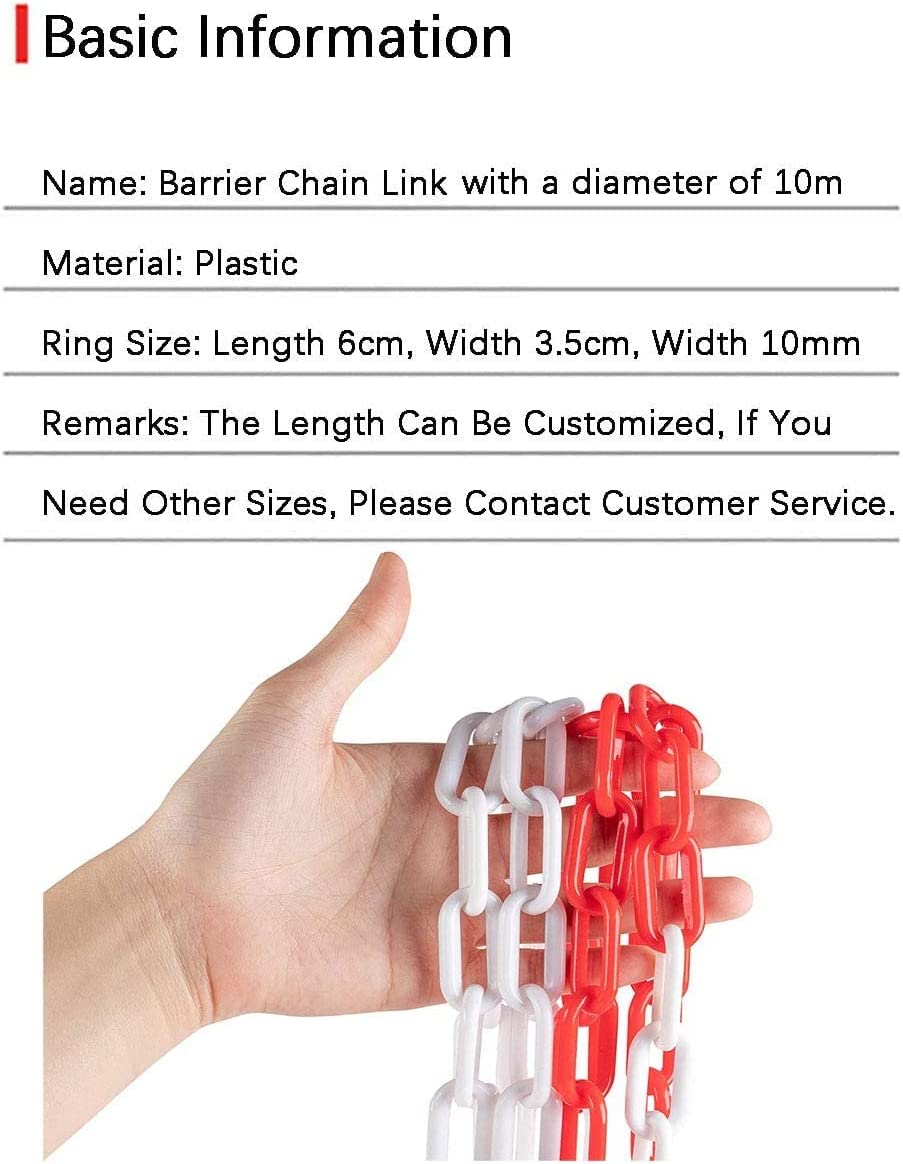Catena di barriera in plastica resistente con 2 ganci a S, catena di avvertimento rossa e bianca per parcheggi, cantieri, vialetti, giardini e confini di proprietà (10 mm, 25 m)