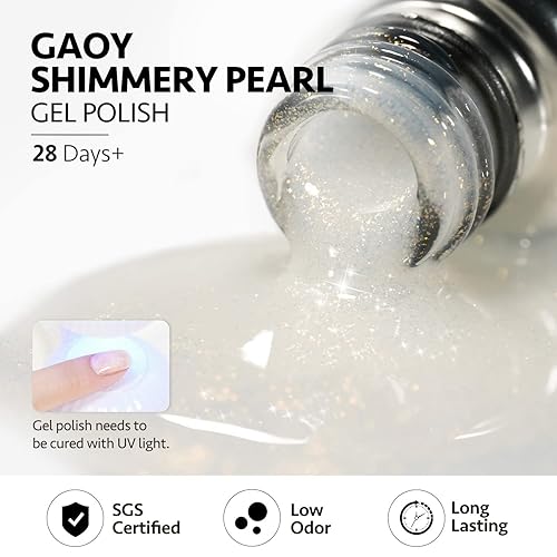 Miniatura 5 de GAOY Esmalte de gel brillante, 0.6 onzas líquidas de gelatina translúcida con purpurina, arte de uñas DIY en casa, 1609 blanco lechoso
