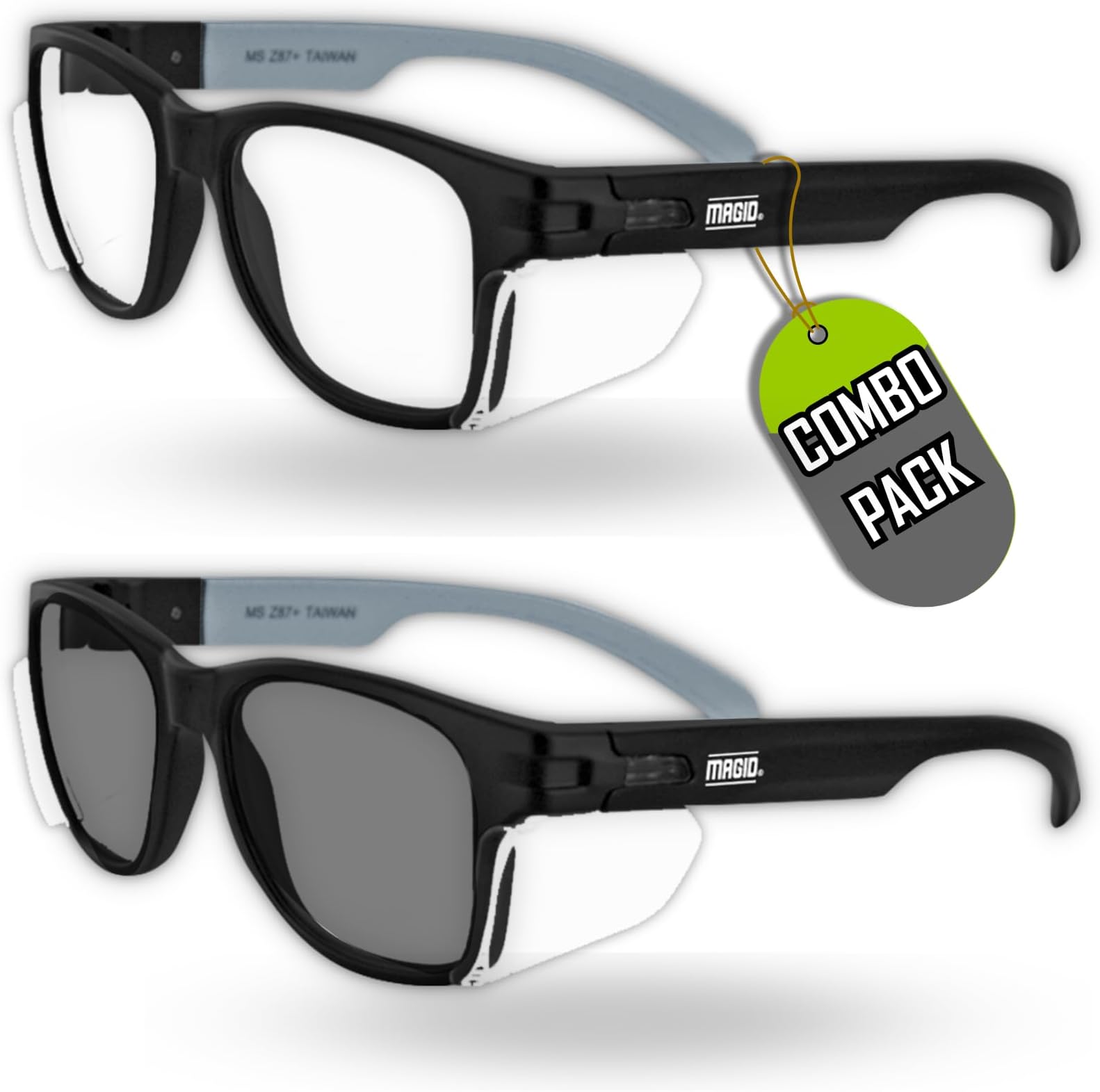 Magid Glove & Safety Y50BKAFA Iconic Y50 Design Series Glasses with Side Shields | ANSI Z87+ Performance, Scratch Fog Resistant 2 Pair Y50BKAFCGYDP 2