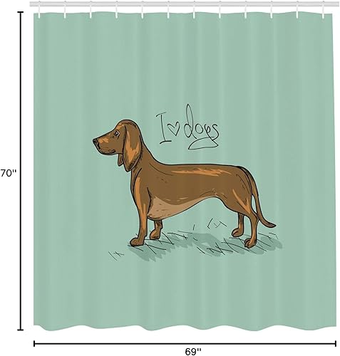 Miniatura 5 de Ambesonne Cortina de ducha de perro salchicha, cachorro salchicha sobre un fondo turquesa abstracto, animal de raza pura, juego de decoración de
