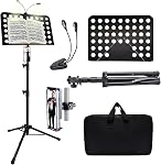 Sheet Music Stand with Light and Phone Stand, 57 Inch High Stability Sheet Music Stand, Height Adjustable Sheet Music Stand with Carrying Bag, Portable Stand