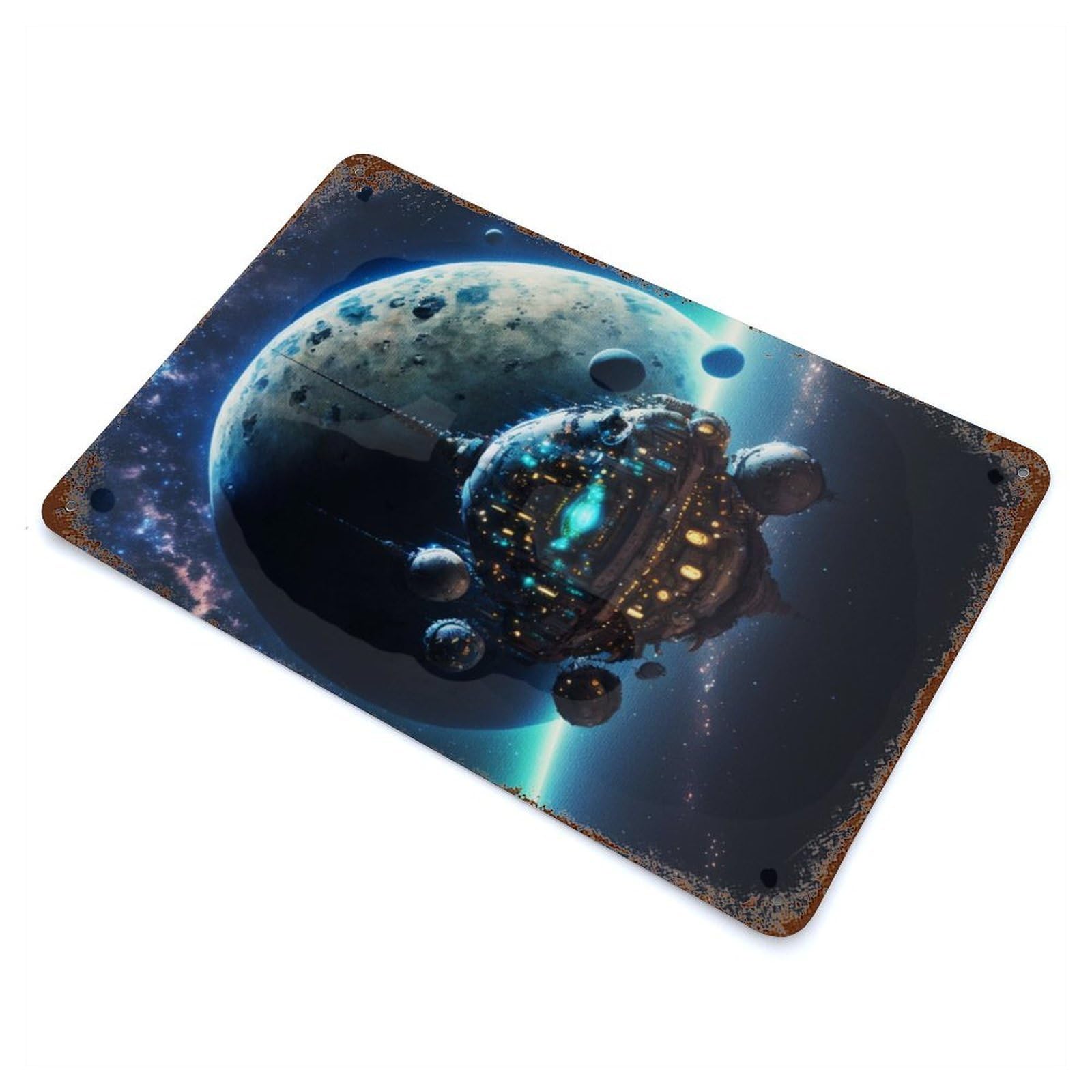 Space Planets Rusty Metal Tin Sign 11.8"x7.9", for Basement, Hobby Room And Garage Decor, Retro Wall Decor