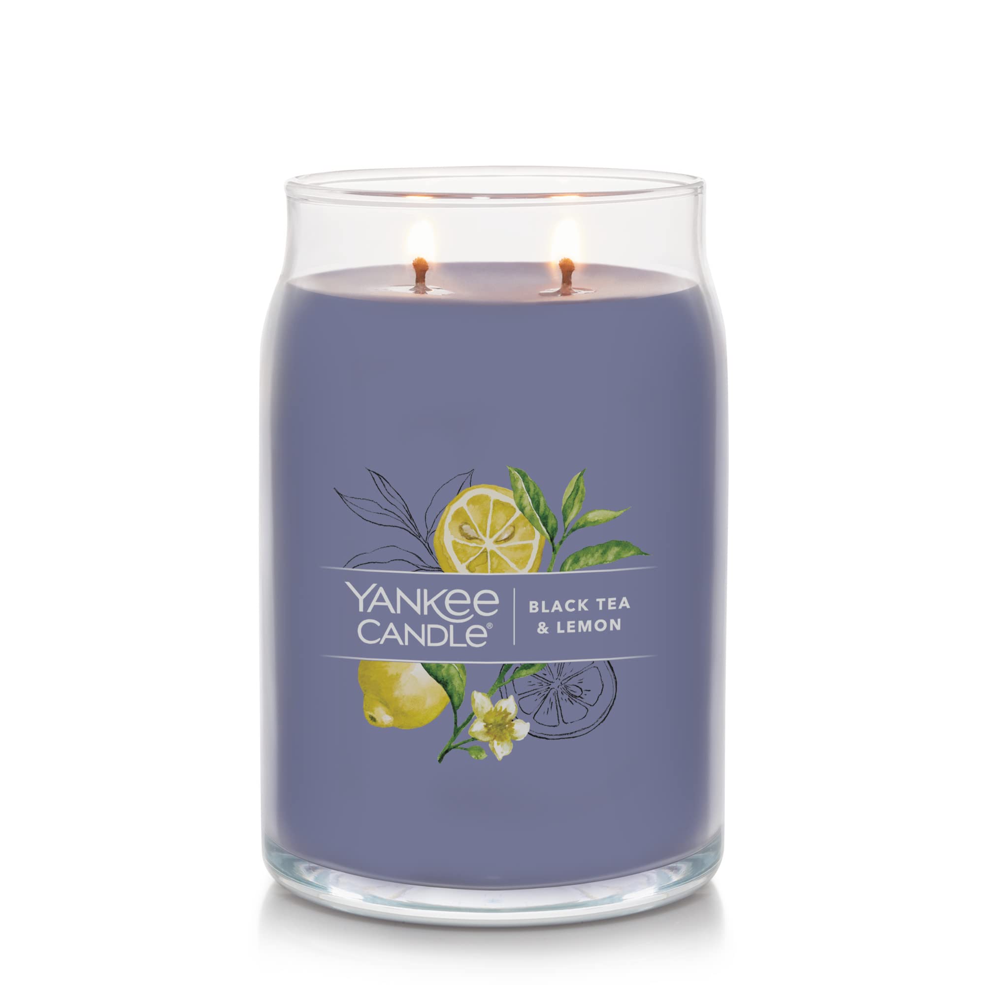 Yankee Candle Schwarzer Tee und Zitronenduft, 590 ml, große Kerze im Glas, 2 Docht, über 60 Stunden Brenndauer
