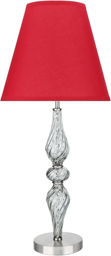 Aspen Creative Aspen Creative 40087-2, 29" High Transitional Metal Table, Smoke Colored Glass with Hardback Empire Shaped, 13" Wide, RED LAMP Shade