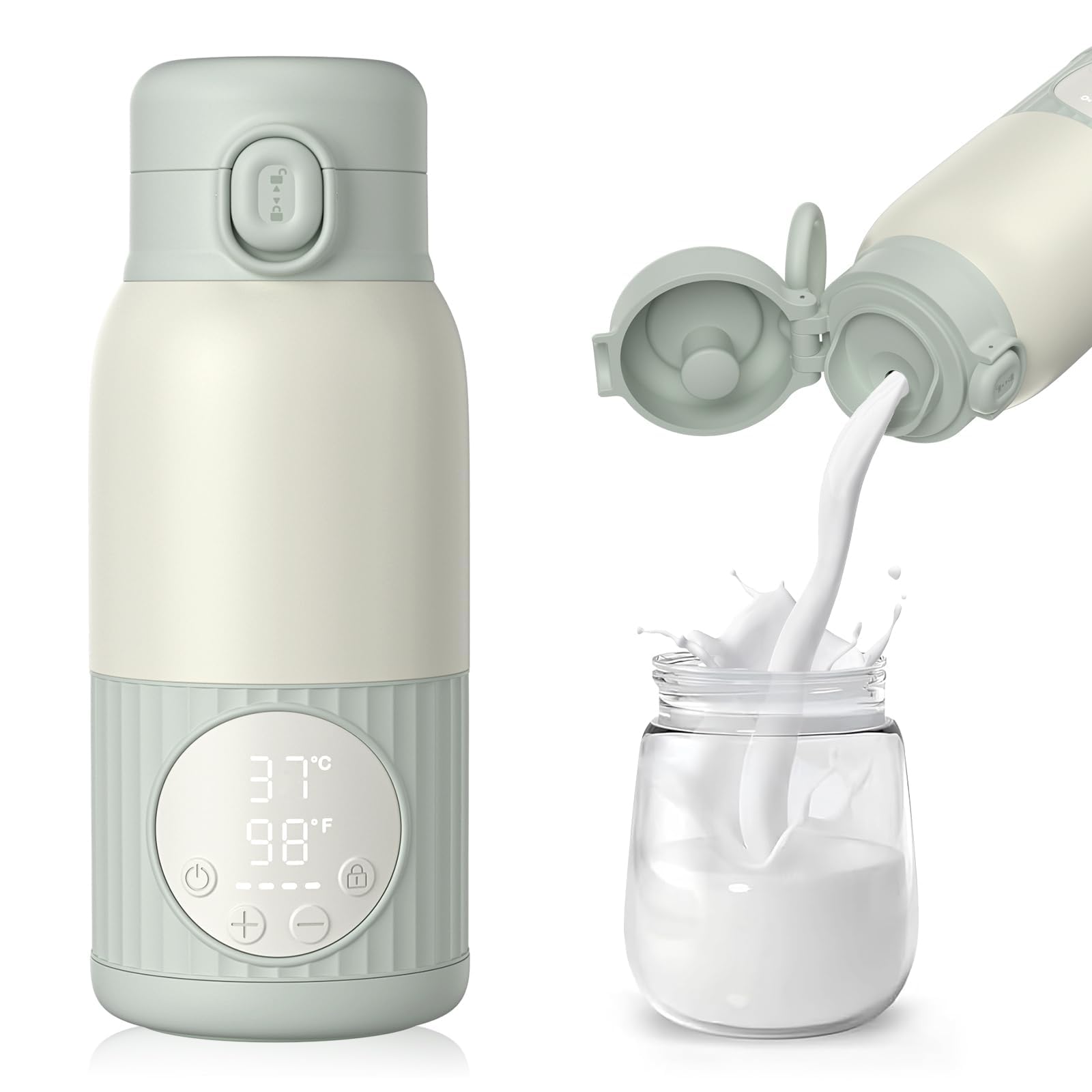 Scaldabiberon da viaggio - Riscaldamento rapido da 100 W e controllo preciso della temperatura per latte materno, formula o acqua, scaldino portatile di grande capacità (grigio)