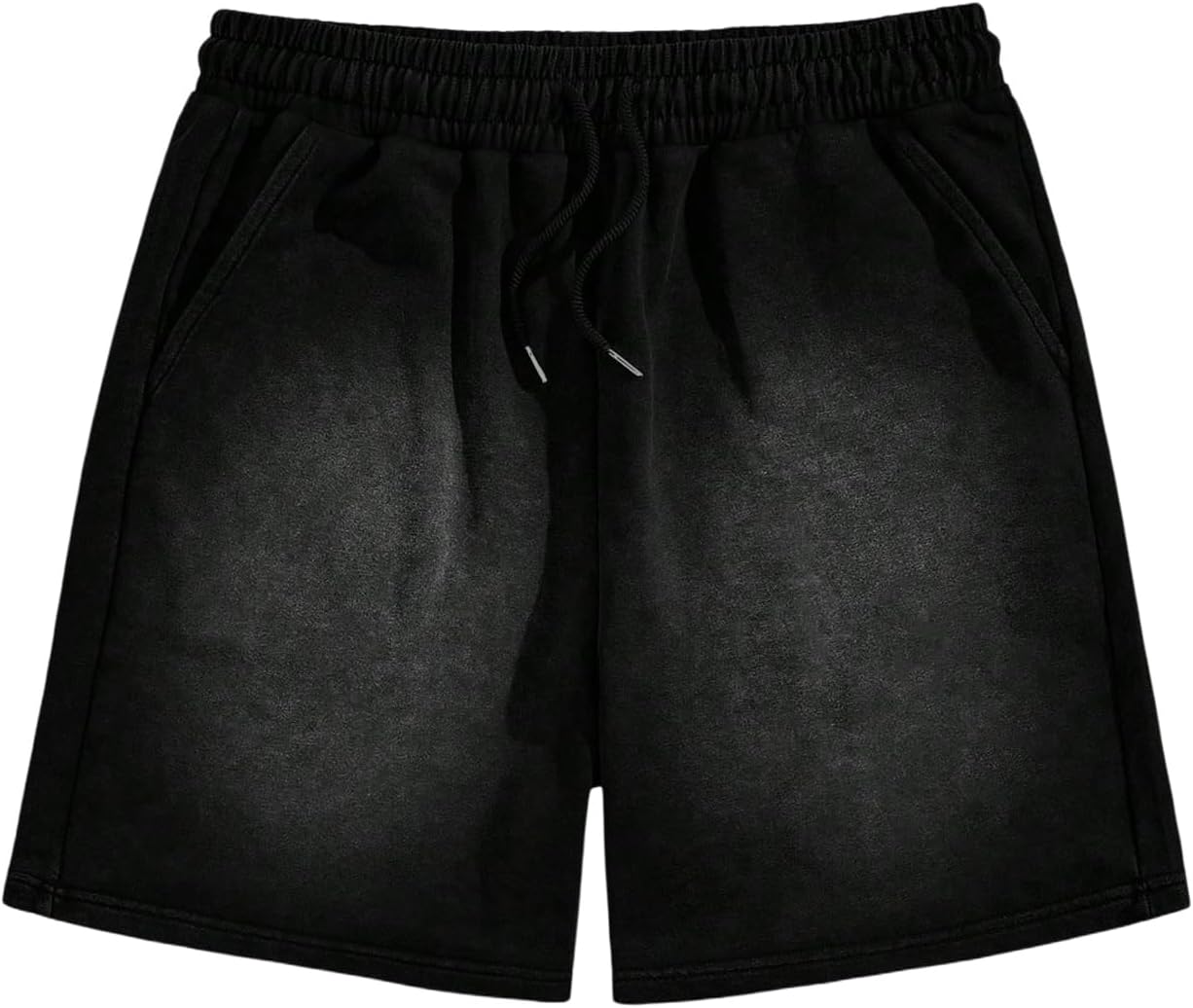 OYOANGLE Men's Vintage Washed Shorts Straight Leg Drawstring Elastic Waist Going Out Shorts Streetwear