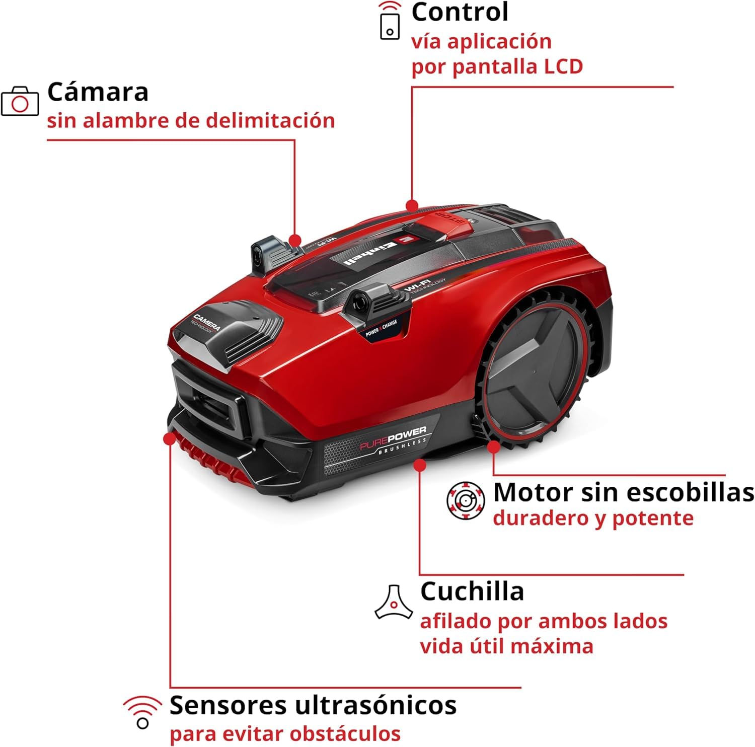 Einhell Robot cortacésped FREELEXO CAM Plus 600 Power X-Change (18V, cámara en Lugar de Cable delimitador, para 600 m², WiFi, hasta un 25% de inclinación, Incl. batería de 4,0 Ah Plus)