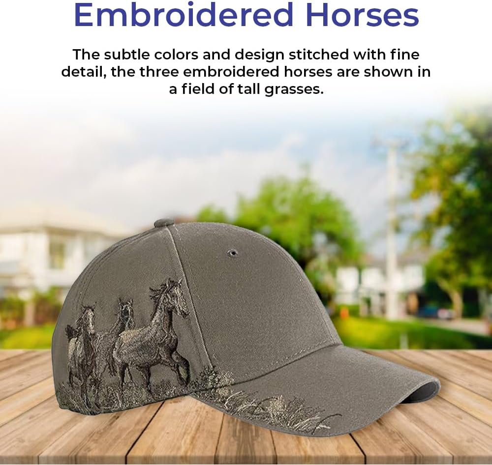 SAGEFINDS Embroidered Horses Baseball Hat | Barn Cap for Women | Gift for Horse Lovers | Stable | Equestrian | Cotton Twill | Adjusts to Fit Most