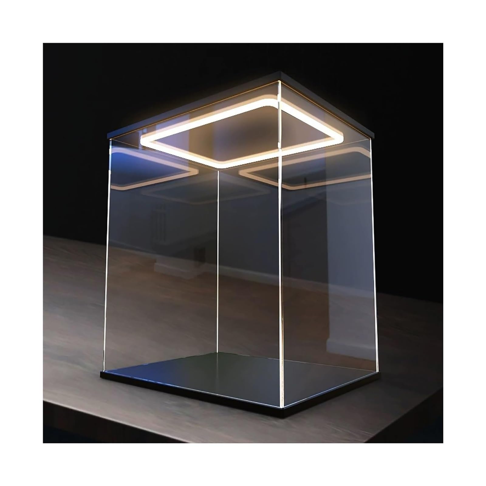 Wunilatev Perspex Clear Cases, Acrylic Display Box With LED Light Countertop Multiple Sizes(20x15x15cm(8"x6"x6"))