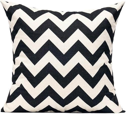 Miniatura 5 de All Smiles - Juego de 4 fundas de cojín geométricas de 18 x 18, color blanco y negro, rayas, círculos, zig, cheurón..., Sábanas de algodón, Agua