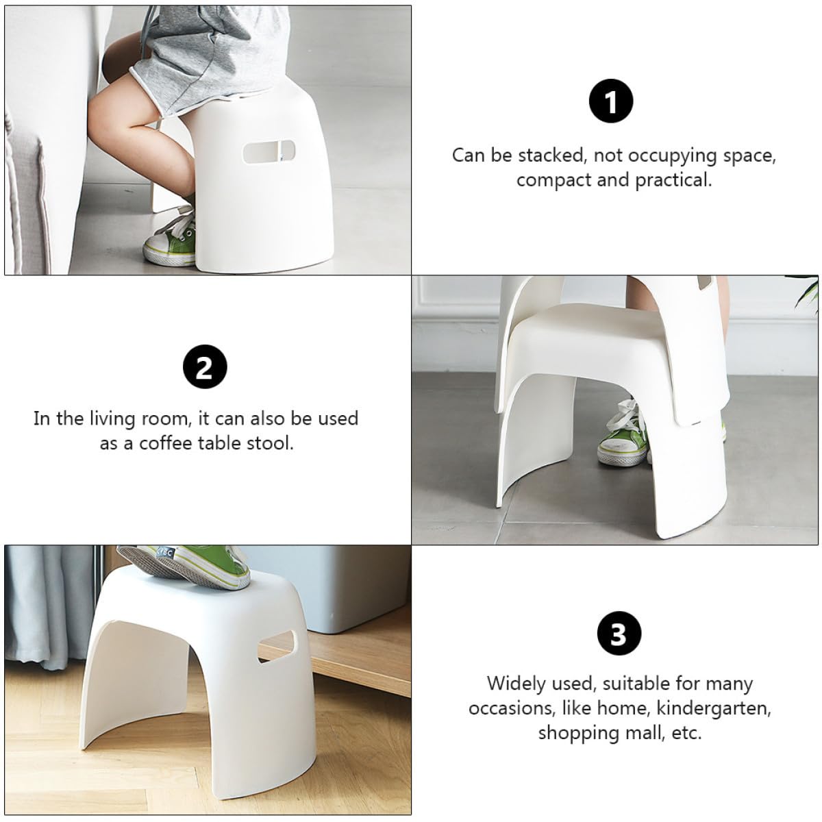 Cabilock Taburete Infantil de Plástico PP Blanco para Casa, Apilable