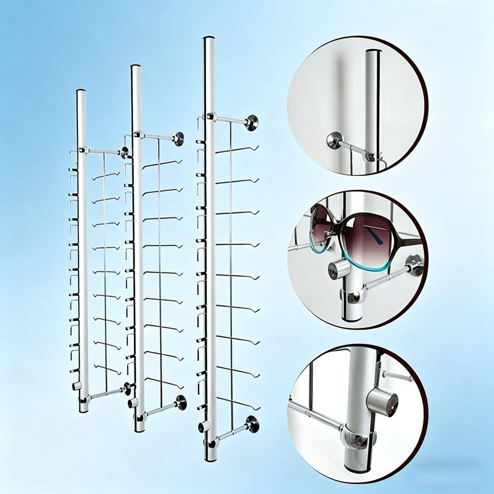Espositore Da Parete Per Occhiali Da Sole (Set Da 10 Pezzi), Struttura In Lega Di Alluminio, Ideale Per Negozi Di Ottica E Punti Vendita Per L'esposizione E La Conservazione Degli Occhiali 18pcs