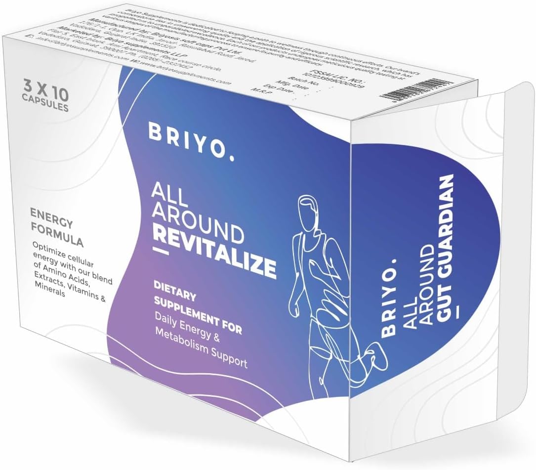 Briyo Revitalize - Energy Boost & Muscle Function Support: Enhances Energy Levels & Metabolism- Vitamins, Minerals, Green Tea, Turmeric Root, Amino Acids & More (30)