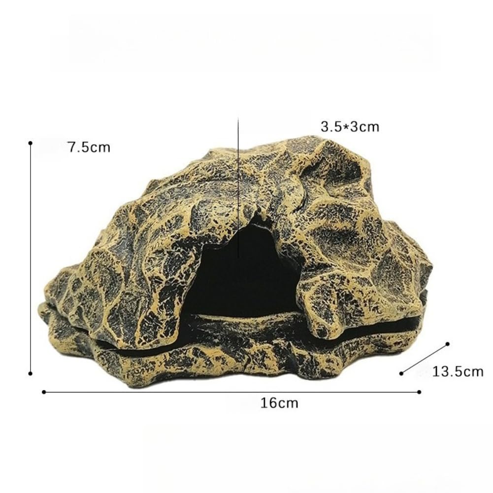 OMEM Rettile Hide Grotta Roccia Resina Paesaggio con Bacino Del Cibo Ciotola Acqua per Geco, Lucertola, Serpente, Corna, Rana, Ragno, Pet Escape House Durevole Rifugio (Marrone)