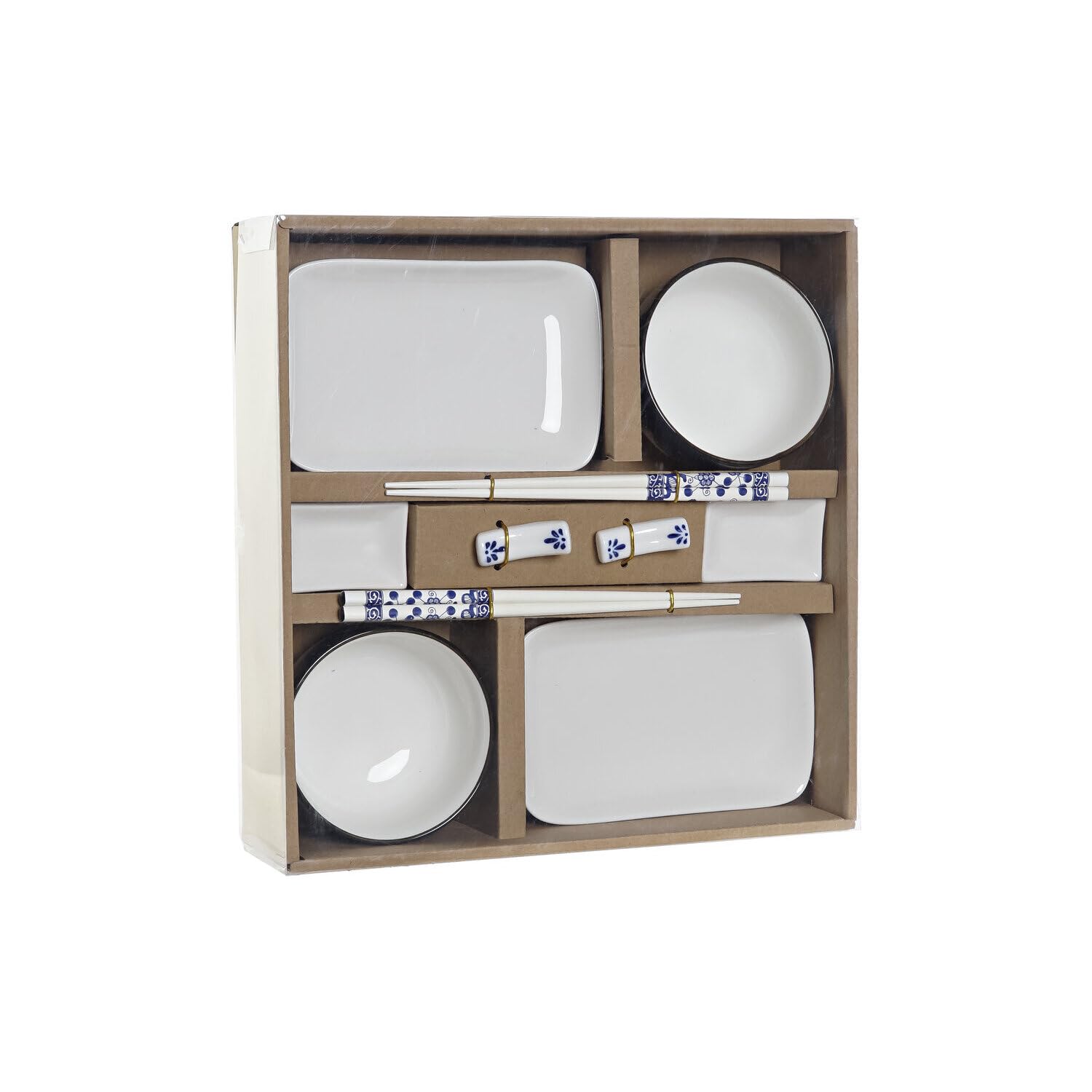 Sushi Set of 10 Bamboo Porcelain 33.5 x 34.5 x 9 cm White, Multicolour