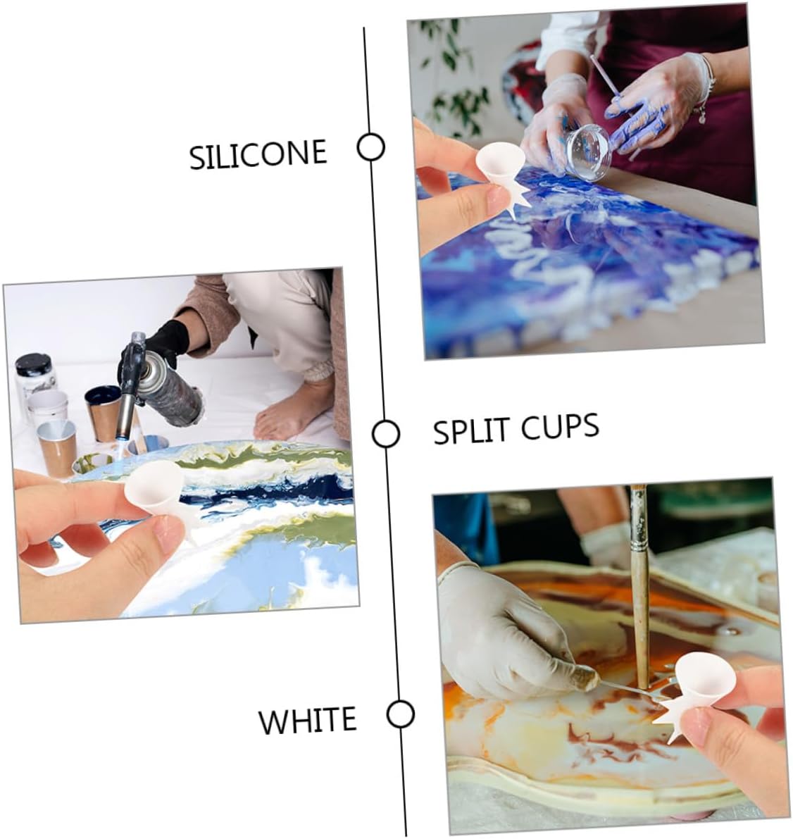 CALLARON 6pcs Reusable Silicone Paint Pouring Cups Funnel Set White for Fluid Art Pouring Painting Supplies DIY Craft Mixing