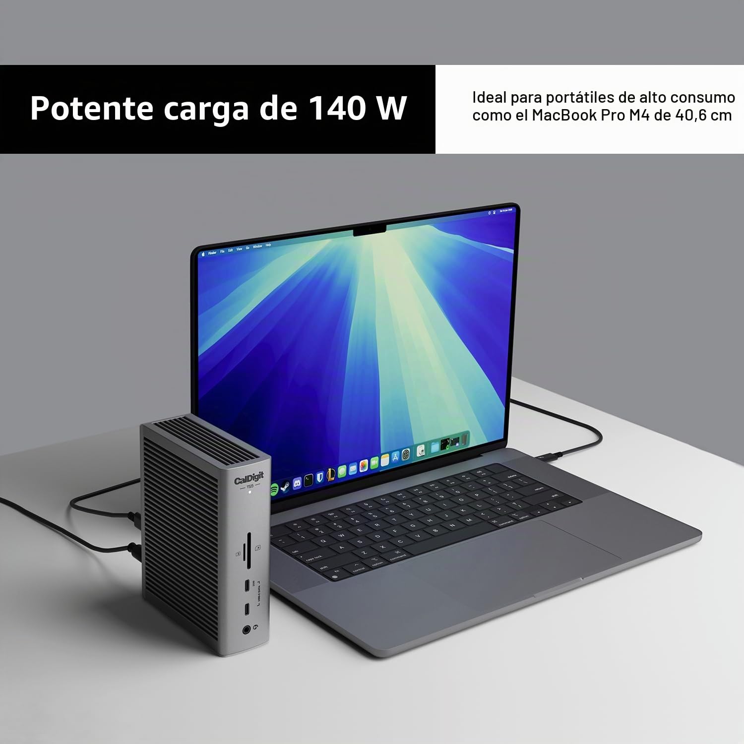 CalDigit TS5 Thunderbolt 5 Dock - 15 puertos, carga de 140 W, 80 Gb/s TBT 5 x 4, USB-C 10 GB x 3, USB-A x2, Ethernet de 2.5 GB, pantallas duales de 8K a 60Hz, SD y microSD UHS-II, cable trenzado de 1 | Incluye cable Thunderbolt 5, patas de goma y fuente d
