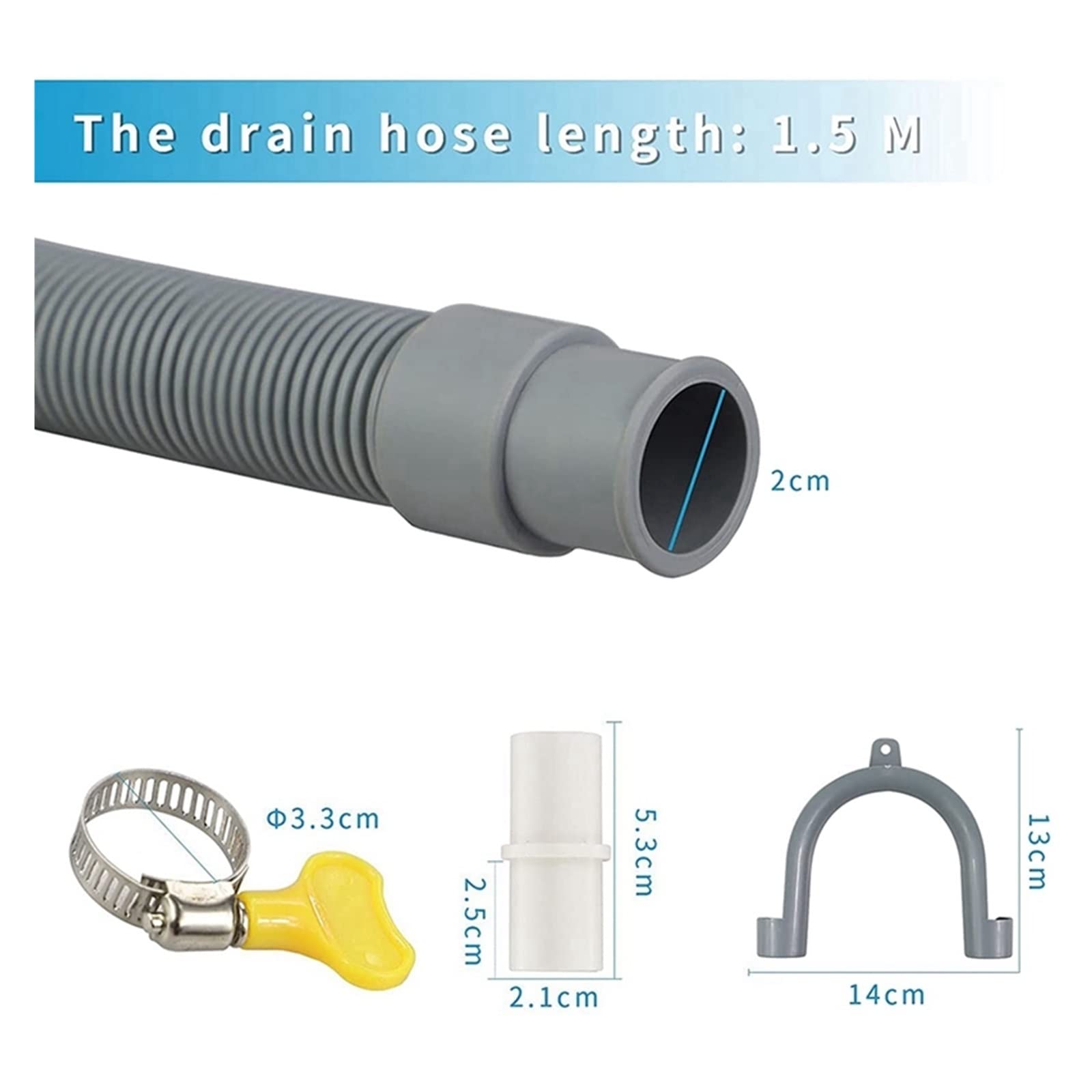 mijob Set di prolunga for Tubo di Scarico 2X Tubo Flessibile Universale for Lavatrice 1,5 M Compatibile con connettore for Tubo Flessibile e Fascette stringitubo Tubi di Scarico