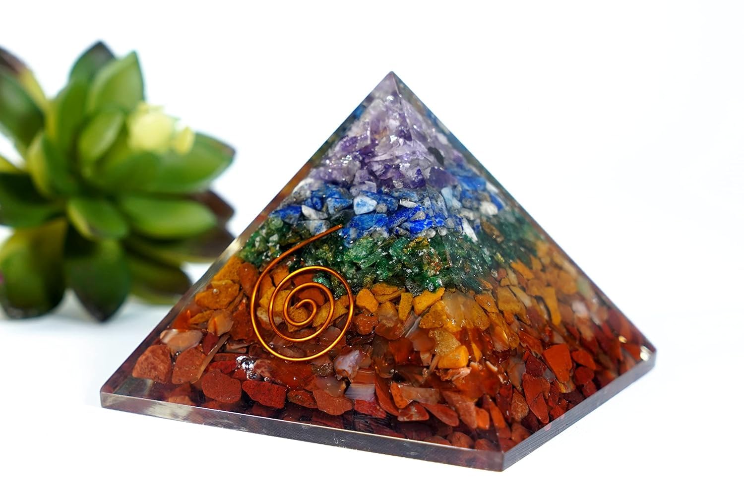 The Cosmic Connect Feng Shui 7 Chakra 48 to 52mm Crystal Pyramid Vastu for Good Luck | Natural Seven Chakra Stone Pyramid for Charm, Positive Energy Meditation