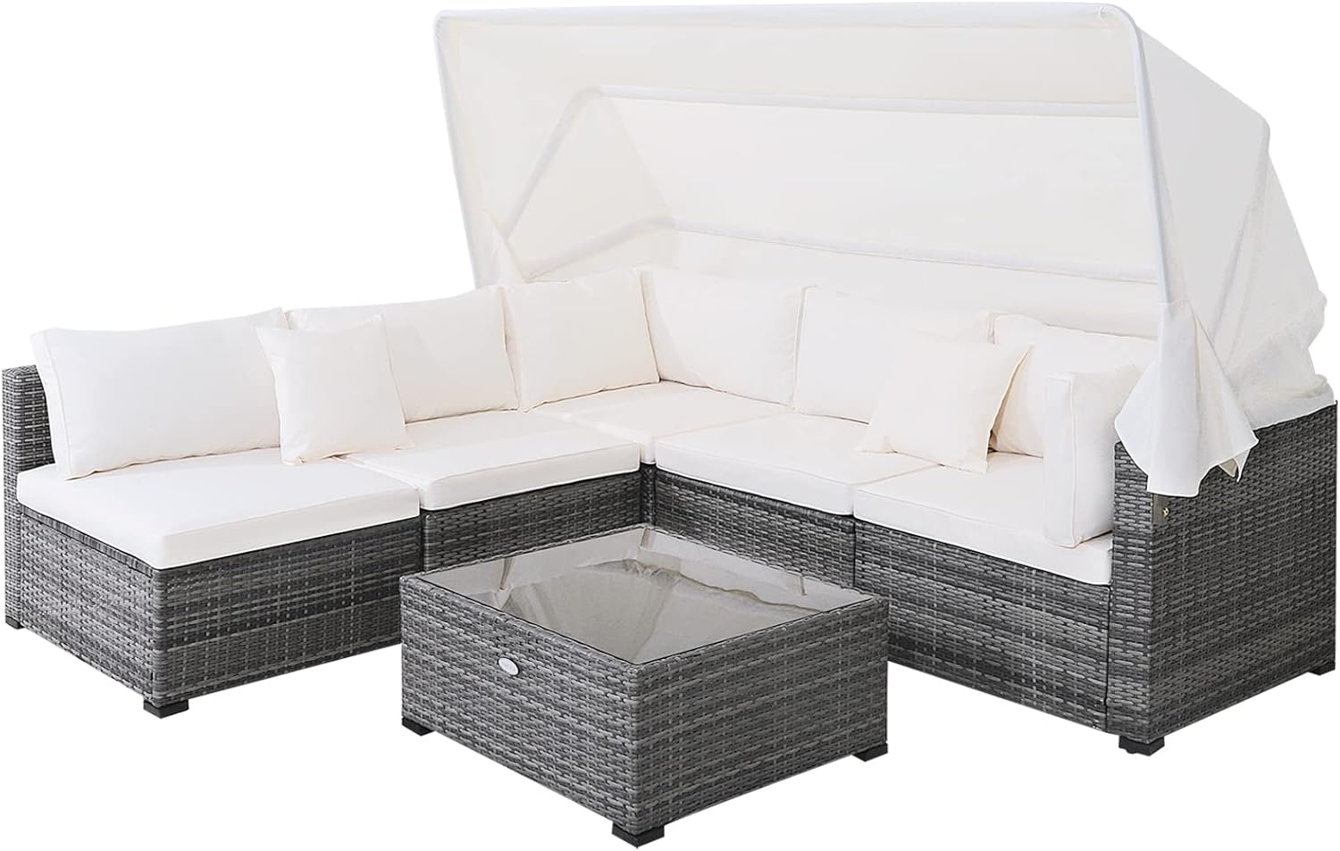 RELAX4LIFE 6Piece Outdoor Daybed with Canopy Patio Wicker