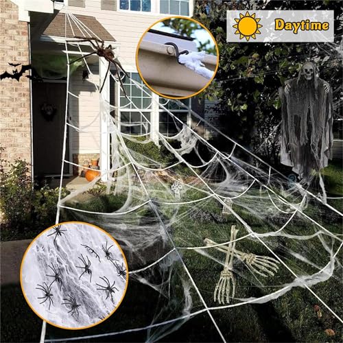 Halloween Decorations Outdoor, 250LED 23x18 FT Giant Spider Web with Purple Lights, Lighted Triangular Black Spider Web with Sturdy Wire, Waterproof, Timer, 8 Modes for Yard Halloween Décor