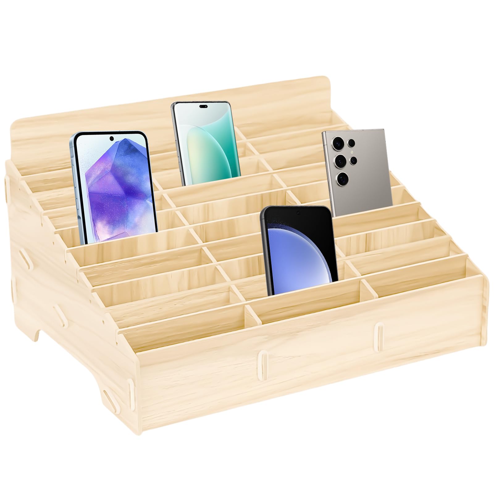 Boîte de rangement pour téléphone portable en bois BAIFULAI à 30 compartiments couleur érable