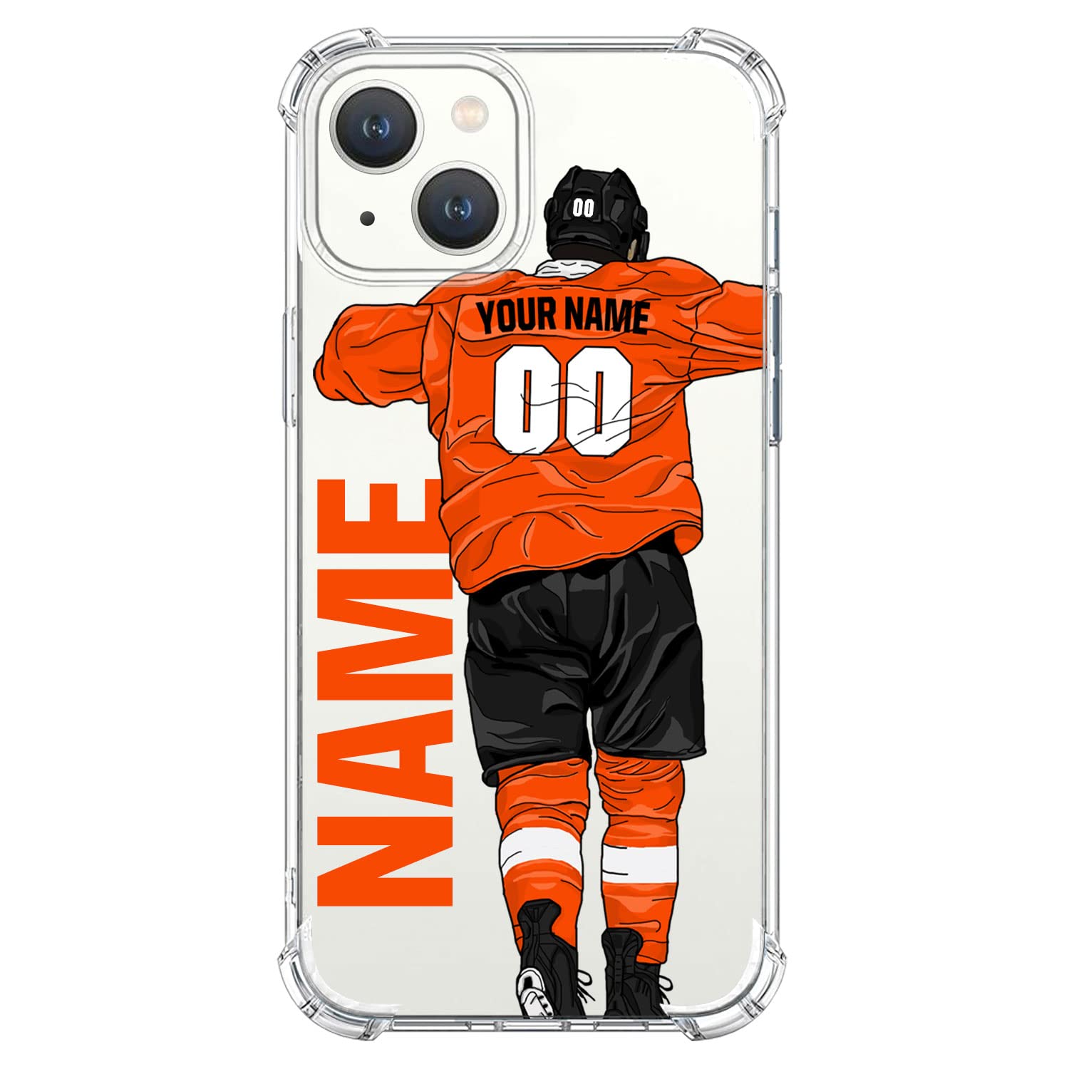 VNGDA DIY Custom Name & Number Ice Hockey Team Clear Case for iPhone17 Air 16 15 Pro Max 14 13 Mini 12 11 Xs Max Xr SE3 8 7 6 Plus，with 4 Shockproof